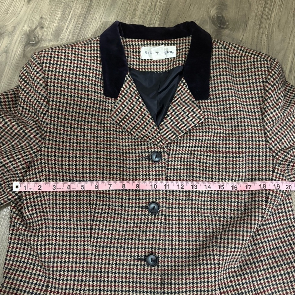 Vtg Norton McNaughton Womens 16 Black White Red Houndstooth Blazer Jacket Velvet - Picture 6 of 11